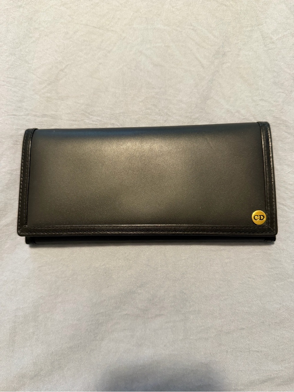Dior Black Leather Long Card Holder with Gold CD Accent